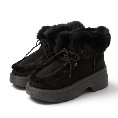 アドット adottona 【厚底】ハイカットモカシンムートン【5.5cm】 （BLK）｜詳細画像