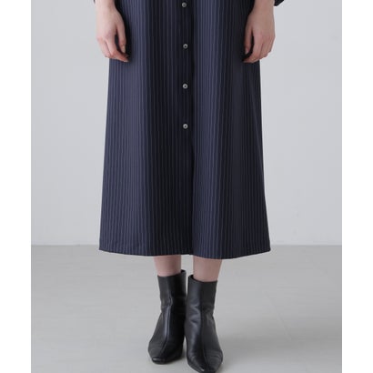コンパクトプレーンストライプワンピース （ネイビー）｜詳細画像