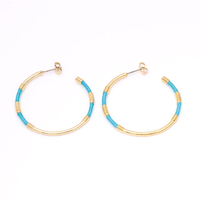 ボーホーブリーズ、フープピアス、コルドン、ターコイズ／ゴールド （Turquoise/Gold）