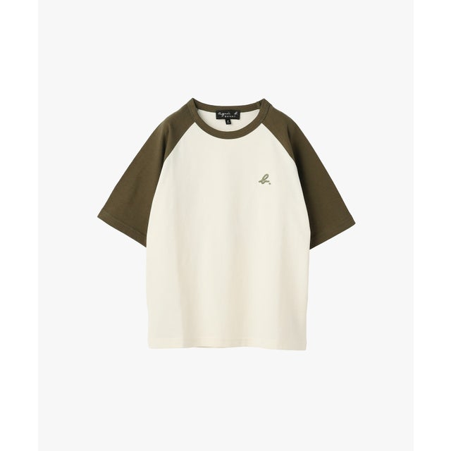 キッズ ”b.” ロゴ 刺繍 コットン 半袖 Tシャツ （カーキ）