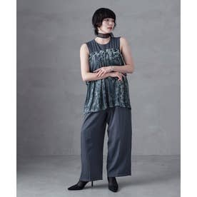 花柄シアーフロッキーベアペプラム×ツイルオールインワン パンツドレス オケージョンドレス  パーティー 結婚式 （ブルーグレー）