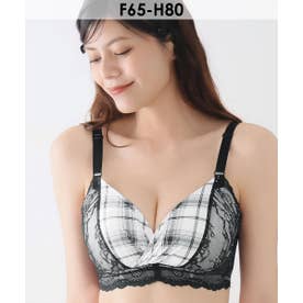 チェックサテン カシュクールレース脇高ブラ(R) 単品ブラジャー (FGHカップ) （W-ホワイト）