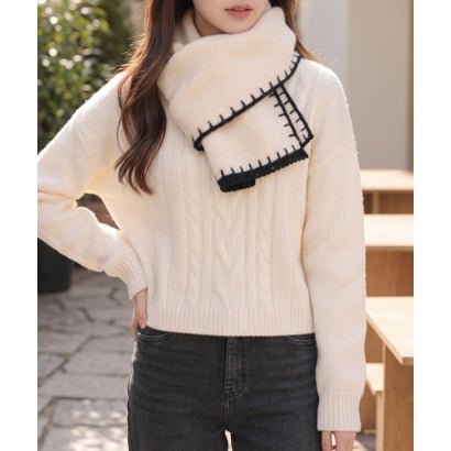 アイモハ aimoha aimoha/配色ステッチニットマフラー （ライトベージュ）｜詳細画像