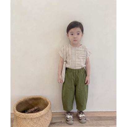 【ーKIDSー】韓国子供服 切り替えカーゴチノパンツ （カーキ）｜詳細画像