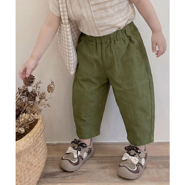 【ーKIDSー】韓国子供服 切り替えカーゴチノパンツ （カーキ）