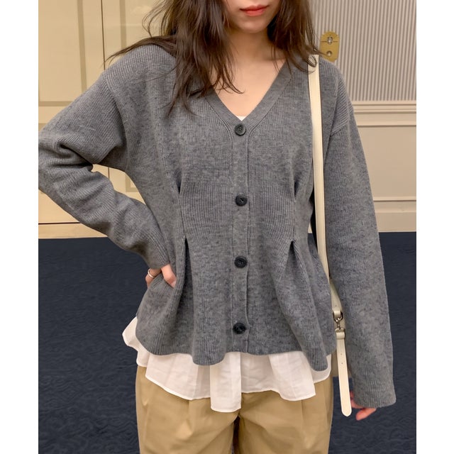 /7Gタック入りペプラムライクカーディガン （ダークグレー）