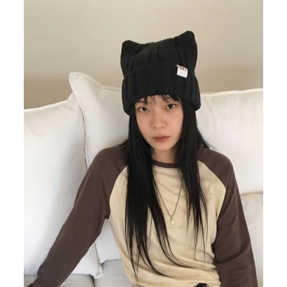 aimoha/猫耳リブニットキャップ （ブラック）｜詳細画像