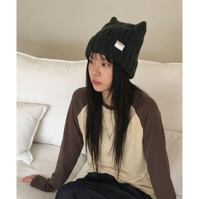 aimoha/猫耳リブニットキャップ （ブラック）｜詳細画像