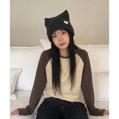 aimoha/猫耳リブニットキャップ （ブラック）｜詳細画像