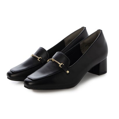 ALETTA ローファー パンプス スクエアトゥ 4.5cmヒール レディース 外反母趾気味 甲高 幅広 全4色 黒 22.5-25cm 究極のプレーン 痛くない 歩きやすい （ブラック(本革風スムース)）｜詳細画像
