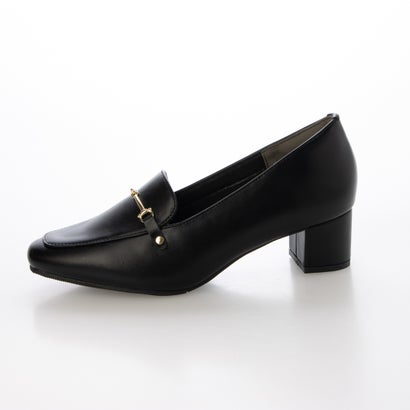 ALETTA ローファー パンプス スクエアトゥ 4.5cmヒール レディース 外反母趾気味 甲高 幅広 全4色 黒 22.5-25cm 究極のプレーン 痛くない 歩きやすい （ブラック(本革風スムース)）｜詳細画像