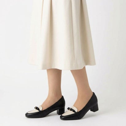 痛くない 走れる 歩きやすい パンプス ローファー 甲高幅広 4.5cmヒール レディース 全4色 軽量 大人 靴 柔らかい オフィス 婦人靴 アレッタ ALETTA 究極のプレーン （ブラックアイボリー(本革風スムース)）｜詳細画像