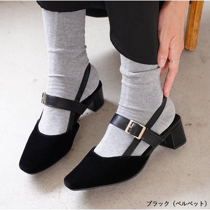 パンプス 痛くない 柔らかい 黒 スクエアトゥ 4.5cmヒール ローヒール バックストラップ 幅広 外反母趾気味 アレッタ 走れる 結婚式 軽量 ALETTA （ブラウン（チェック））｜詳細画像