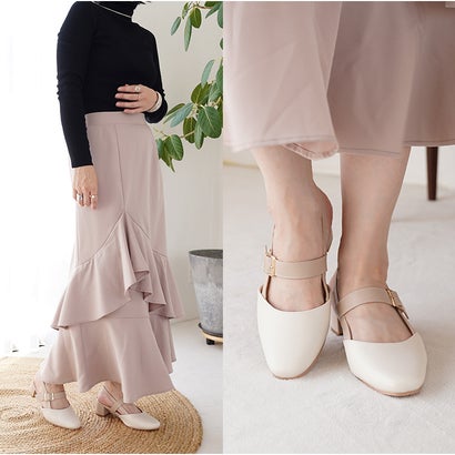 パンプス 痛くない 柔らかい 黒 スクエアトゥ 4.5cmヒール ローヒール バックストラップ 幅広 外反母趾気味 アレッタ 走れる 結婚式 軽量 ALETTA （ブラック（ベルベット））｜詳細画像