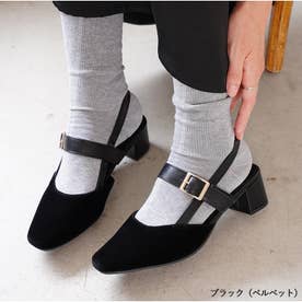 パンプス 痛くない 柔らかい 黒 スクエアトゥ 4.5cmヒール ローヒール バックストラップ 幅広 外反母趾気味 走れる 結婚式 軽量 （ブラック（ベルベット））
