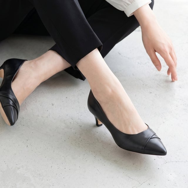 4.5cmヒールポインテッドパンプス （ブラック）