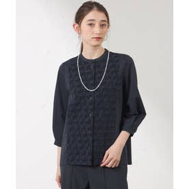 【接触冷感・UV対策】Blousey ジャカード切替 プルオーバー （ブラックネイビー）