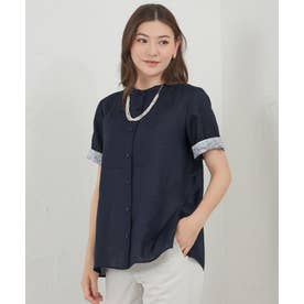 バティストリネン×LIBERTY バンドカラーシャツ （ネイビー）