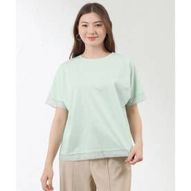 プレーティング天竺 レース切替Tシャツ （グリーン）