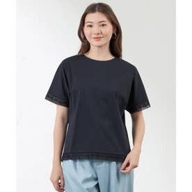 プレーティング天竺 レース切替Tシャツ （ブラックネイビー）
