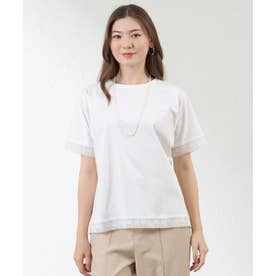 プレーティング天竺 レース切替Tシャツ （ホワイト2）