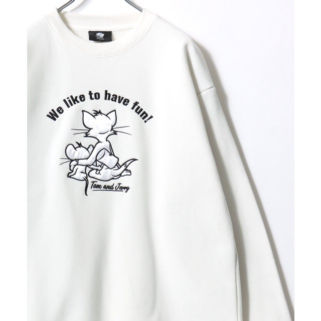 ★ TOM and JERRY/トムとジェリー オーバーサイズ ワンポイント サガラ刺繍 スウェットトレーナー レディース メンズ  ユニセックス トップス 秋冬 キャラクター
