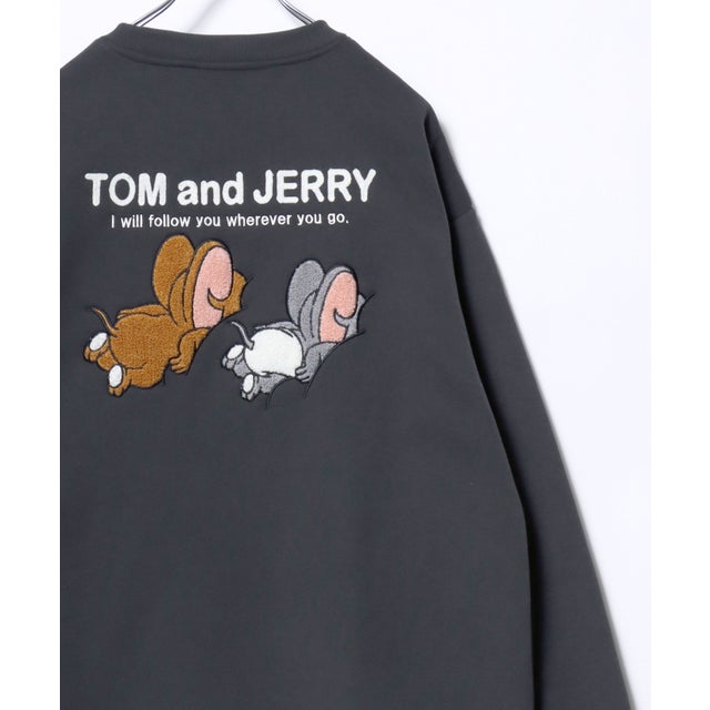 ★ TOM and JERRY/トムとジェリー オーバーサイズ ワンポイント サガラ刺繍 スウェットトレーナー レディース メンズ  ユニセックス トップス 秋冬 キャラクター