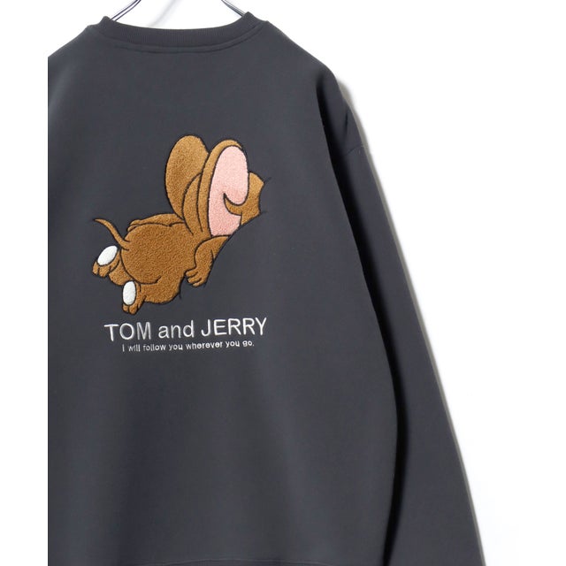 ★ TOM and JERRY/トムとジェリー オーバーサイズ ワンポイント サガラ刺繍 スウェットトレーナー レディース メンズ  ユニセックス トップス 秋冬 キャラクター