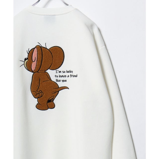 ★ TOM and JERRY/トムとジェリー オーバーサイズ ワンポイント サガラ刺繍 スウェットトレーナー レディース メンズ  ユニセックス トップス 秋冬 キャラクター