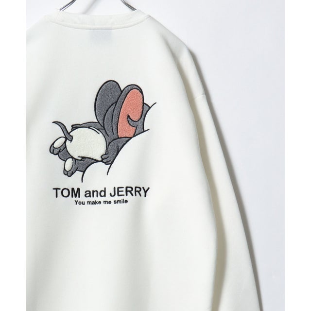 ★ TOM and JERRY/トムとジェリー オーバーサイズ ワンポイント サガラ刺繍 スウェットトレーナー レディース メンズ  ユニセックス トップス 秋冬 キャラクター