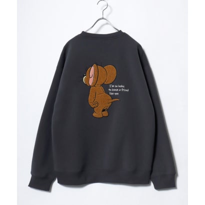 2026AW Tom and Jerry/トムとジェリー 別注 オーバーサイズ ワンポイント サガラ刺繍 スウェットトレーナー レディース メンズ （ブラック系その他）｜詳細画像