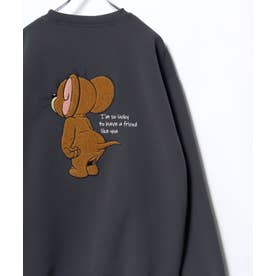 2026AW Tom and Jerry/トムとジェリー 別注 オーバーサイズ ワンポイント サガラ刺繍 スウェットトレーナー レディース メンズ （ブラック系その他）