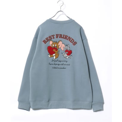 2026AW Tom and Jerry/トムとジェリー 別注 オーバーサイズ ワンポイント サガラ刺繍 スウェットトレーナー レディース メンズ （サックスブルー）｜詳細画像