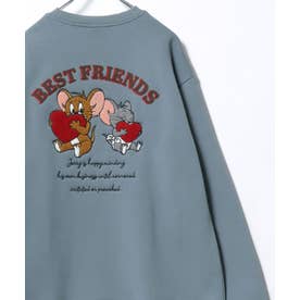 2026AW Tom and Jerry/トムとジェリー 別注 オーバーサイズ ワンポイント サガラ刺繍 スウェットトレーナー レディース メンズ （サックスブルー）