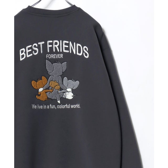 ★ TOM and JERRY/トムとジェリー オーバーサイズ ワンポイント サガラ刺繍 スウェットトレーナー レディース メンズ  ユニセックス トップス 秋冬 キャラクター