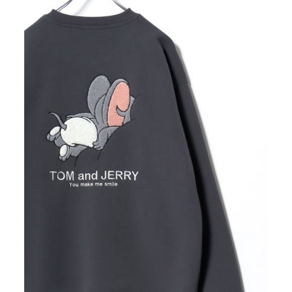 2026AW Tom and Jerry/トムとジェリー 別注 オーバーサイズ ワンポイント サガラ刺繍 スウェットトレーナー レディース メンズ （ブラック系その他2）｜詳細画像