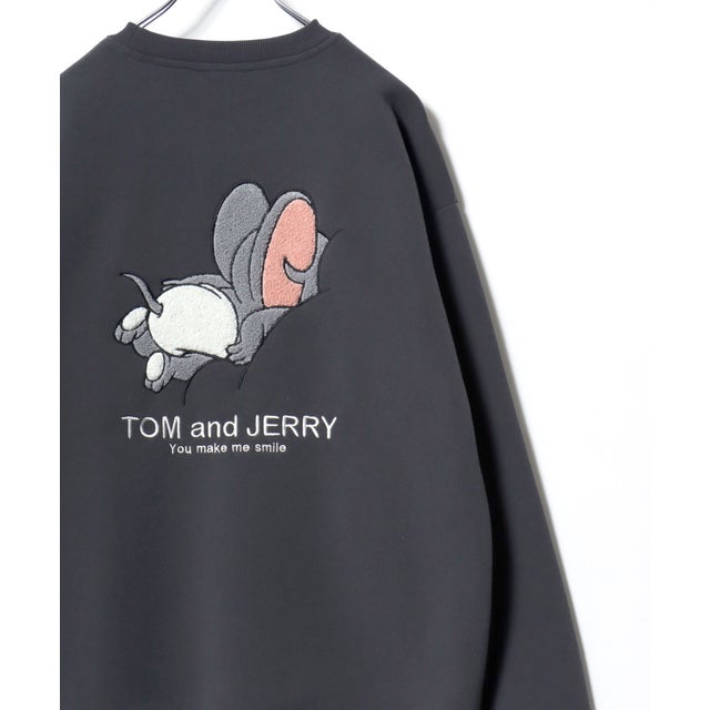 ★ TOM and JERRY/トムとジェリー オーバーサイズ ワンポイント サガラ刺繍 スウェットトレーナー レディース メンズ  ユニセックス トップス 秋冬 キャラクター