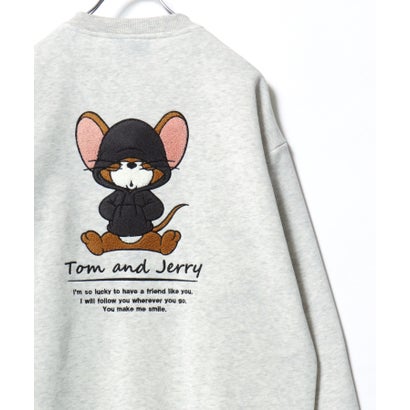 2026AW Tom and Jerry/トムとジェリー 別注 オーバーサイズ ワンポイント サガラ刺繍 スウェットトレーナー レディース メンズ （アッシュグレー）｜詳細画像