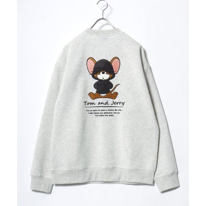 2026AW Tom and Jerry/トムとジェリー 別注 オーバーサイズ ワンポイント サガラ刺繍 スウェットトレーナー レディース メンズ （アッシュグレー）｜詳細画像