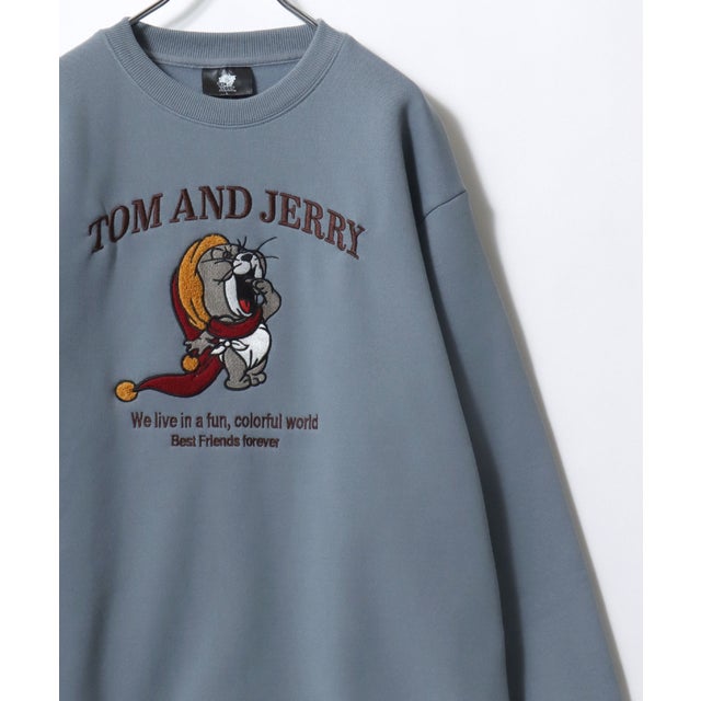 ★ TOM and JERRY/トムとジェリー オーバーサイズ ワンポイント サガラ刺繍 スウェットトレーナー レディース メンズ  ユニセックス トップス 秋冬 キャラクター