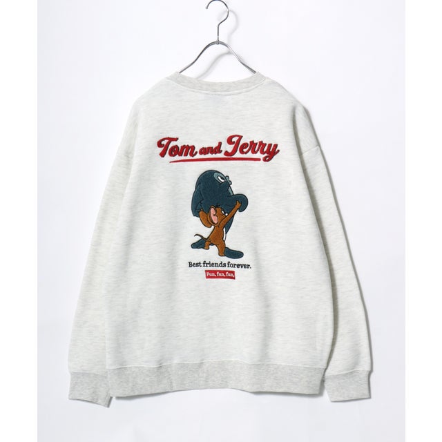 ★ TOM and JERRY/トムとジェリー オーバーサイズ ワンポイント サガラ刺繍 スウェットトレーナー レディース メンズ  ユニセックス トップス 秋冬 キャラクター