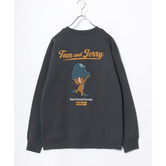 ★ TOM and JERRY/トムとジェリー オーバーサイズ ワンポイント サガラ刺繍 スウェットトレーナー レディース メンズ  ユニセックス トップス 秋冬 キャラクター