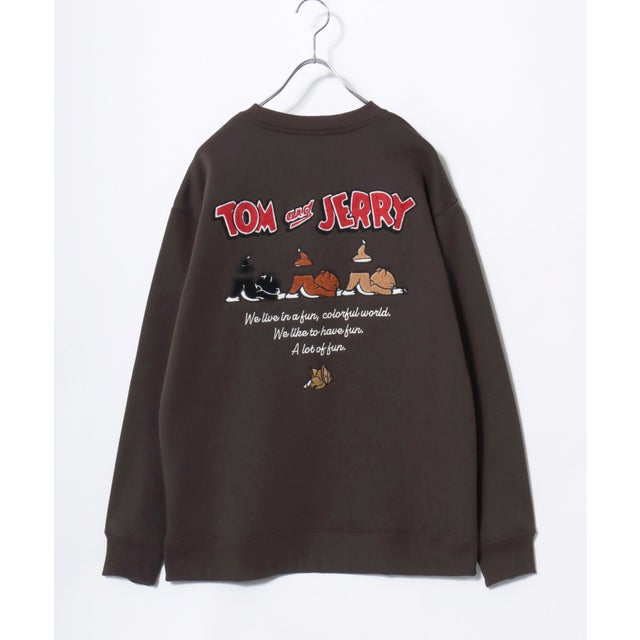 ★ TOM and JERRY/トムとジェリー オーバーサイズ ワンポイント サガラ刺繍 スウェットトレーナー レディース メンズ  ユニセックス トップス 秋冬 キャラクター