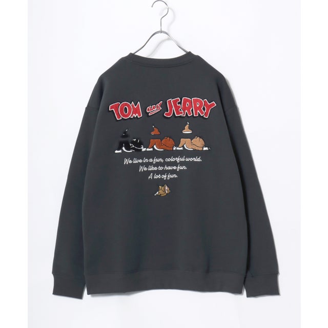 ★ TOM and JERRY/トムとジェリー オーバーサイズ ワンポイント サガラ刺繍 スウェットトレーナー レディース メンズ  ユニセックス トップス 秋冬 キャラクター