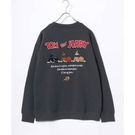 2026AW Tom and Jerry/トムとジェリー 別注 オーバーサイズ ワンポイント サガラ刺繍 スウェットトレーナー レディース メンズ （ブラック系1）