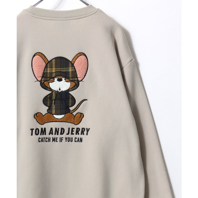 ★ TOM and JERRY/トムとジェリー オーバーサイズ ワンポイント サガラ刺繍 スウェットトレーナー レディース メンズ  ユニセックス トップス 秋冬 キャラクター