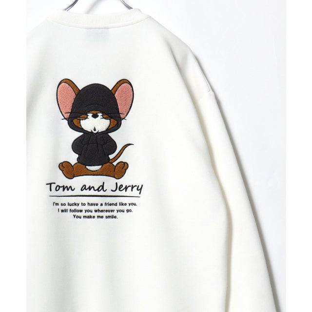 ★ TOM and JERRY/トムとジェリー オーバーサイズ ワンポイント サガラ刺繍 スウェットトレーナー レディース メンズ  ユニセックス トップス 秋冬 キャラクター