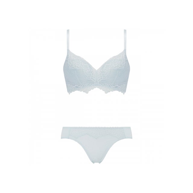 らくふわノンワイヤー ブラ＆ショーツセット(B,C,Dカップ) AMST1525 HU + Hikini JX （ブルーパール）