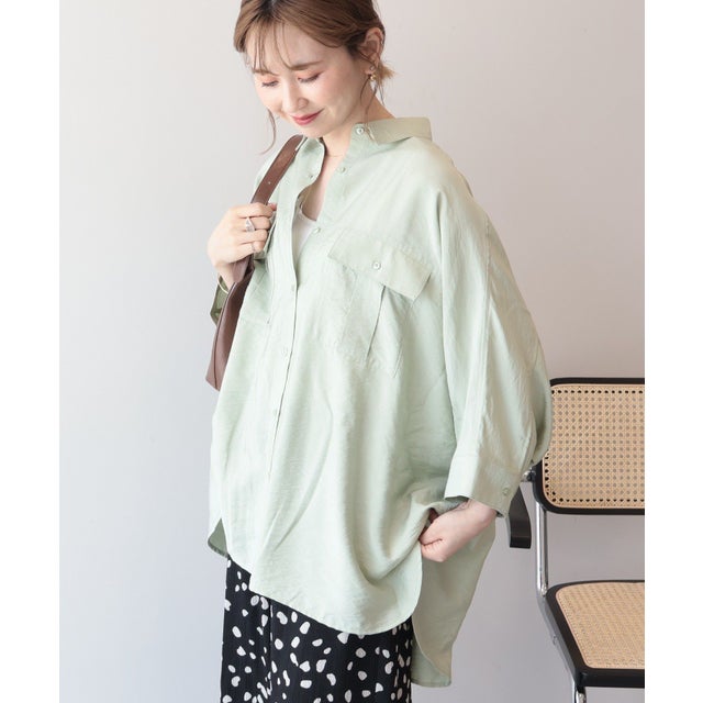 【WEB限定】接触冷感Wポケットシャツチュニック （カーキ）
