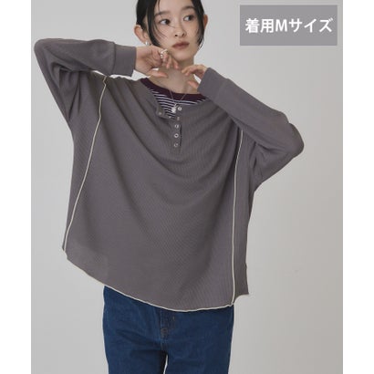 【選べる丈】ヘンリーネック ワッフルメロープルオーバー （杢ホワイト）｜詳細画像
